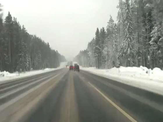 SUV Destroyed by Freightliner on Icy Road